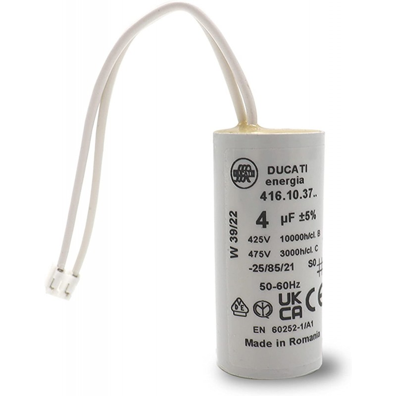 Condensateur 4 uF à câble compatible volet roulant Bubendorff APRES LES ANNEES 2000 - DUCATI - Dimensions : 25 x 49 mm